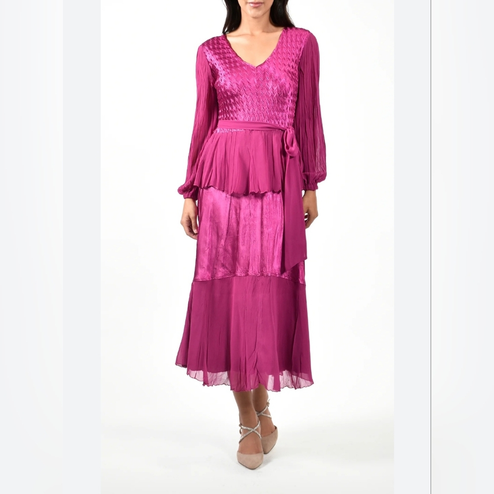Komarow Peasant Sleeve Peplum Dress